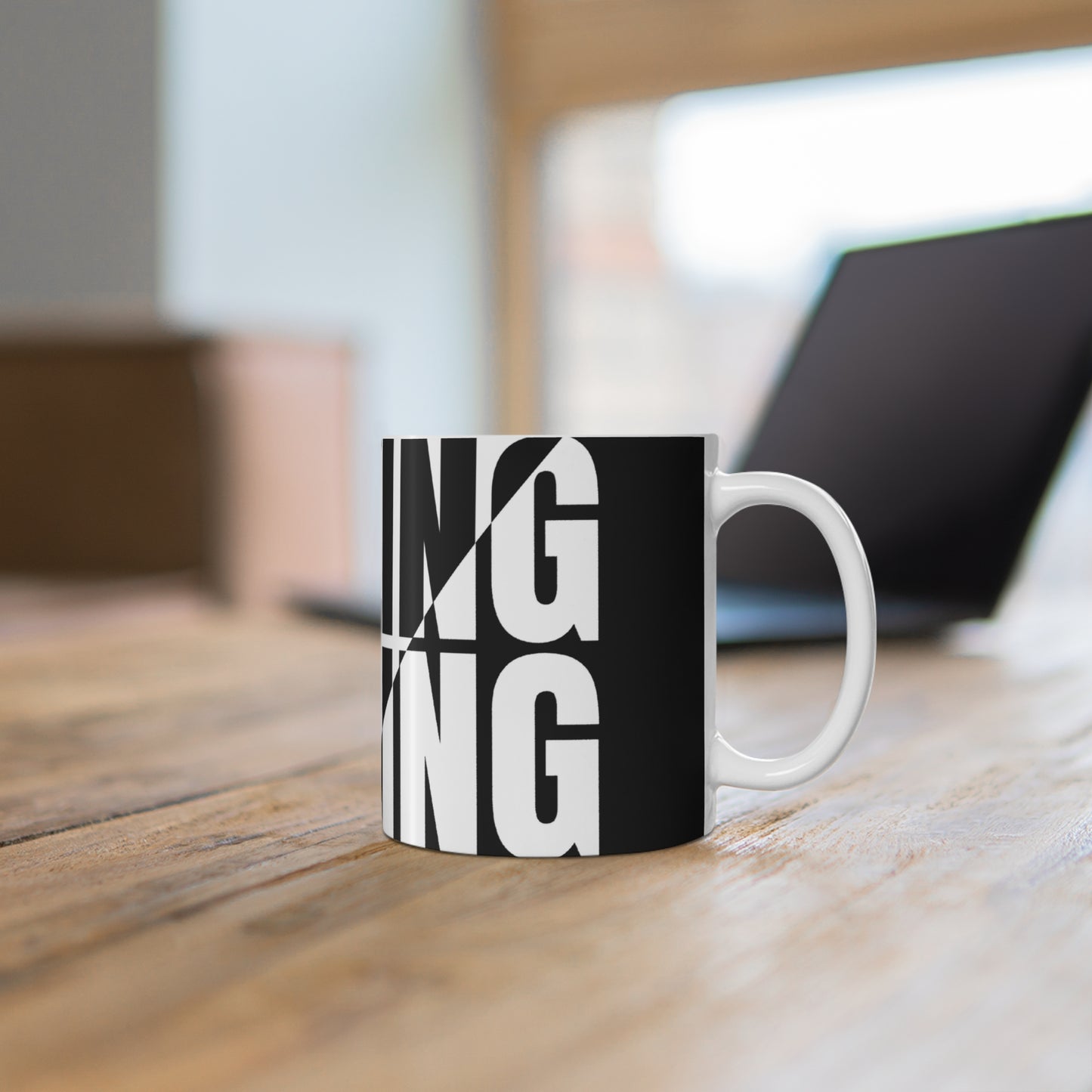 Modern sailing-themed coffee mug with bold black and white typography reading 'SAILING,' perfect for nautical enthusiasts and coffee lovers alike.