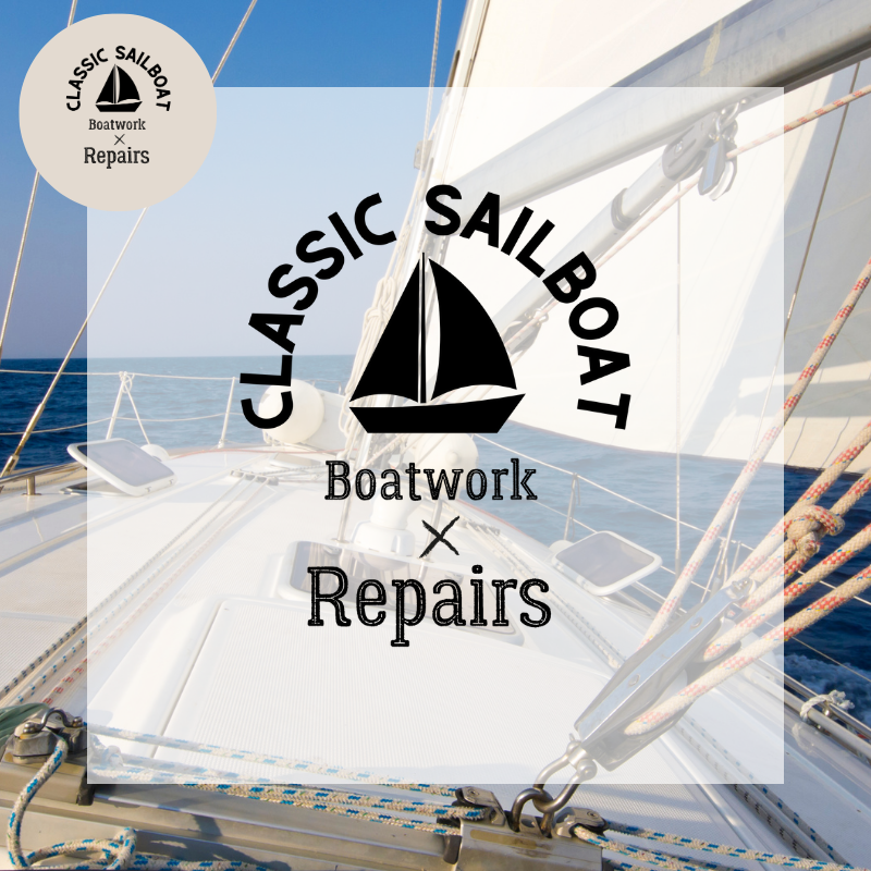 White stainless steel water bottle with a black sailboat graphic and the text 'Classic Sailboat - Boatwork x Repairs,' perfect for classic sailing enthusiasts and boat maintenance aficionados.