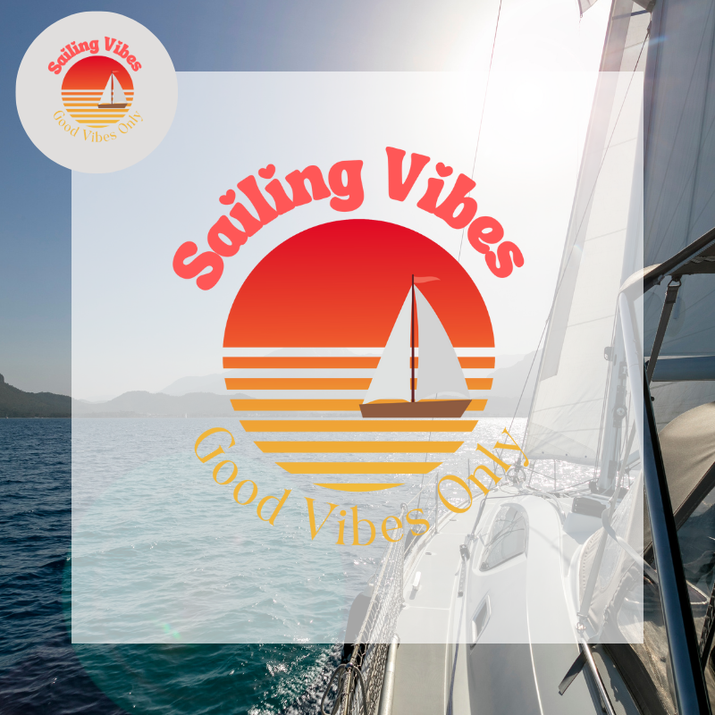 White stainless steel water bottle featuring a retro sunset design with a sailboat silhouette and the text 'Sailing Vibes - Good Vibes Only,' perfect for lovers of sailing and positive energy.Days