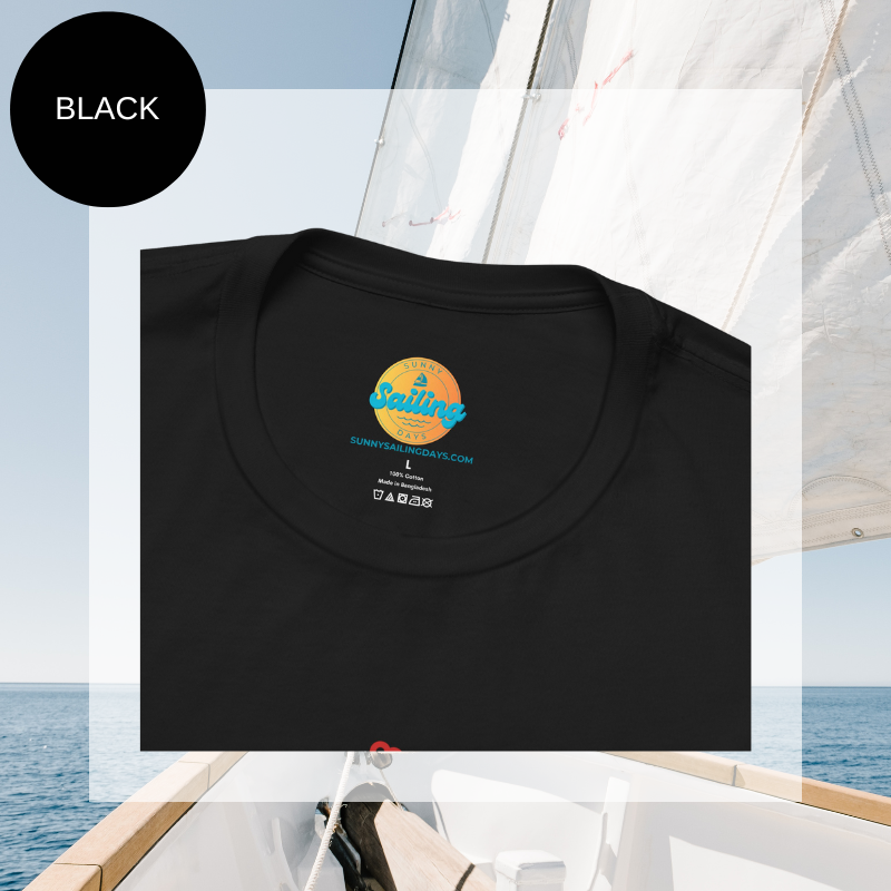 Black t-shirt featuring a playful design with outlined illustrations of a dog and a cat, accompanied by the text 'The Best Deckhand's Mom' in white and red fonts, perfect for pet-loving sailors.