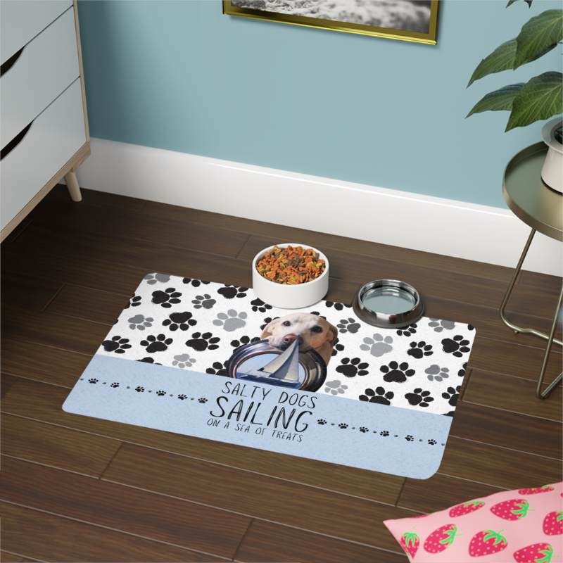 Pet Food Mat - Salty Dogs Blue - Sunny Sailing Days