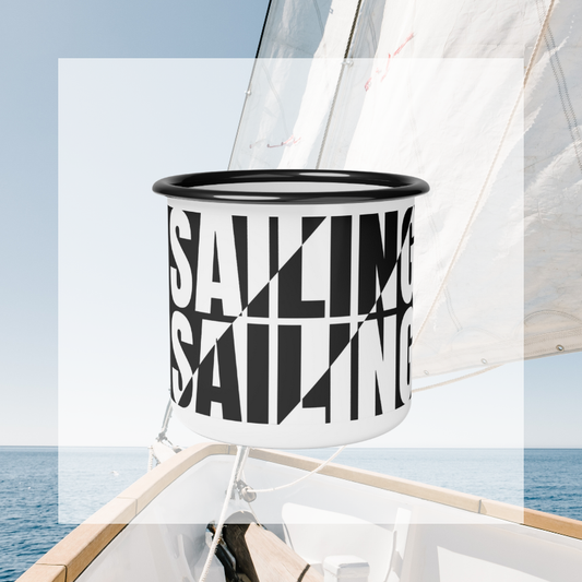 Enamel Mug - Black and White Sailing - Sunny Sailing Days