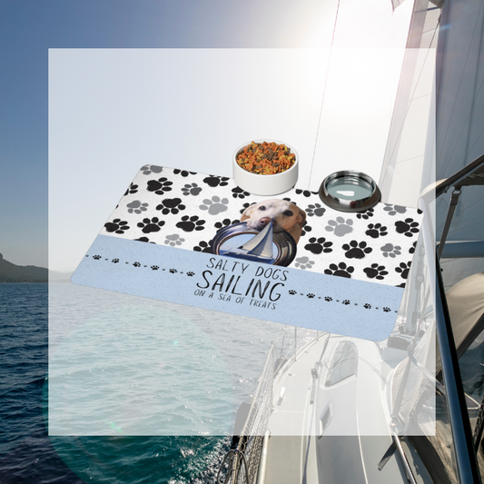 Pet Food Mat - Salty Dogs Blue - Sunny Sailing Days