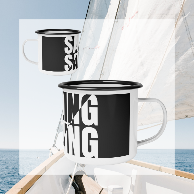 Enamel Mug - Black and White Sailing - Sunny Sailing Days