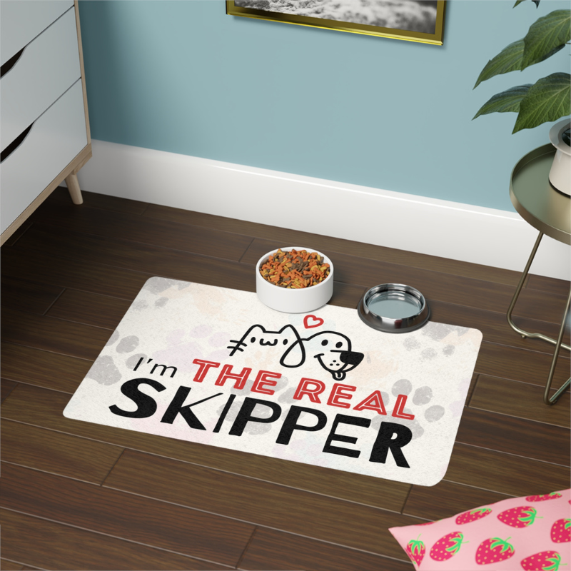 Pet Food Mat - I'm the Real Skipper - Sunny Sailing Days