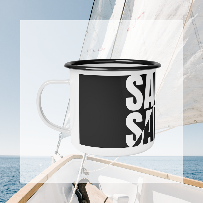 Enamel Mug - Black and White Sailing - Sunny Sailing Days