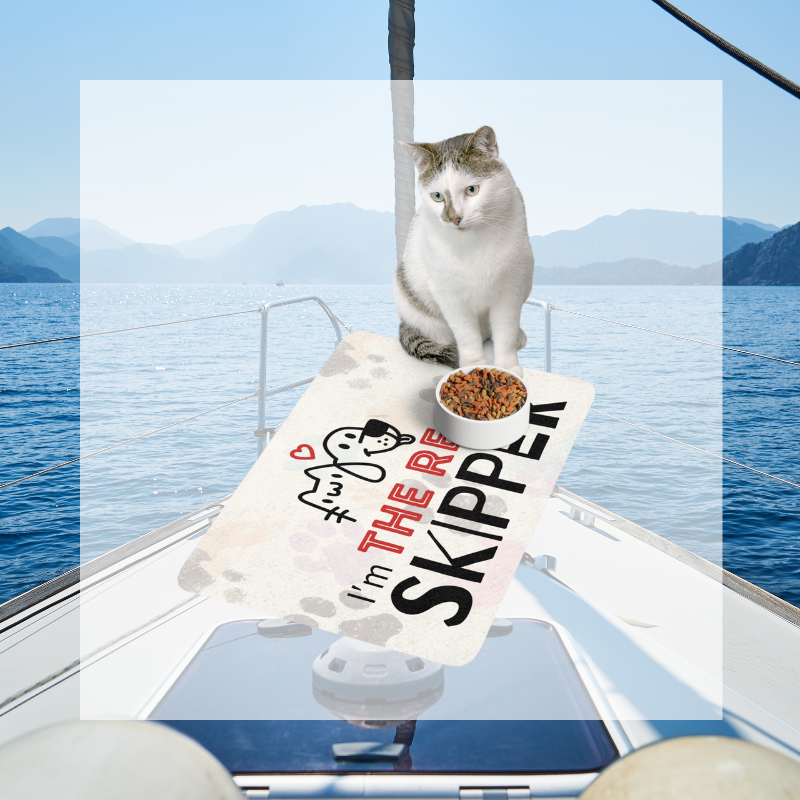 Pet Food Mat - I'm the Real Skipper - Sunny Sailing Days