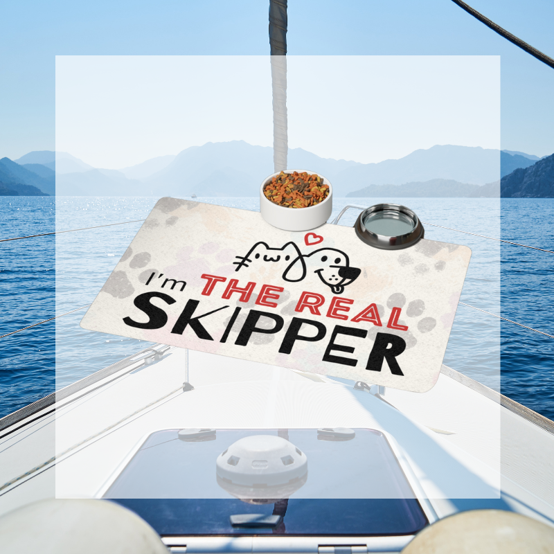 Pet Food Mat - I'm the Real Skipper - Sunny Sailing Days