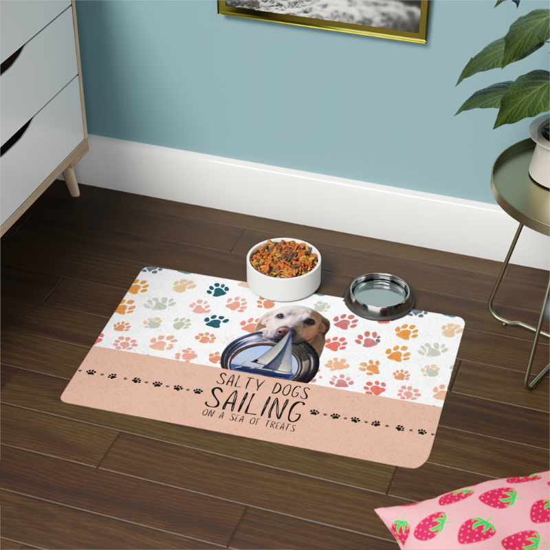 Pet Food Mat - Salty Dogs Pink - Sunny Sailing Days